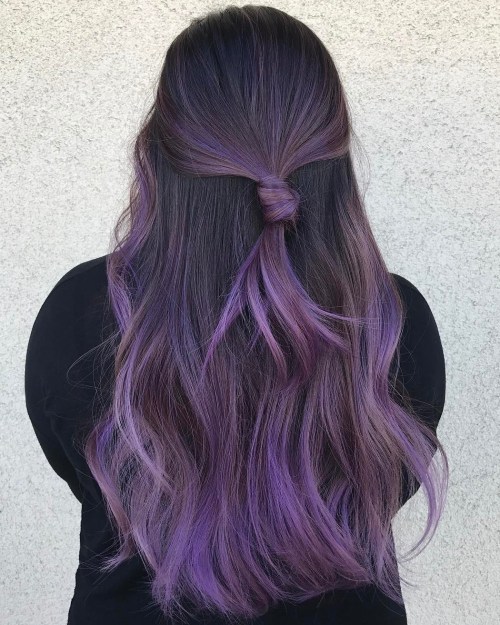 Long pastel purple balayage hair