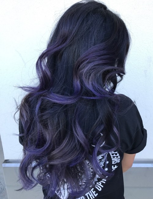 Purple blue balayage for black hair