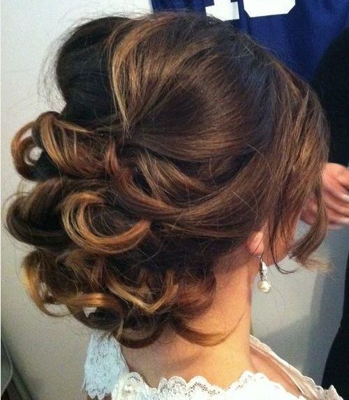 Low Loose Curly Updo for Medium hair