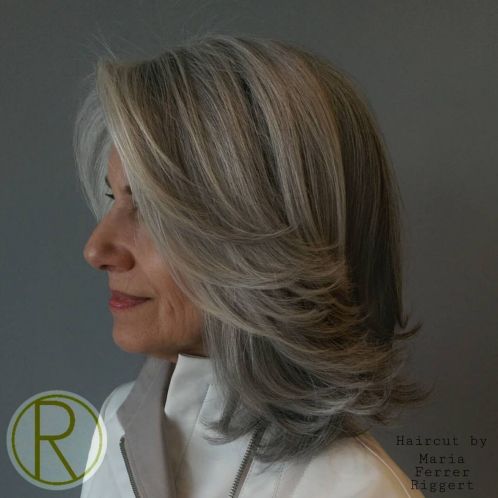 Medium layered gray hairstyle