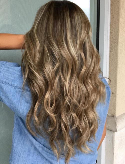 Brown hair with beige and platinum highlights