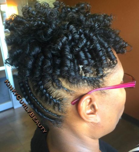 Flat twists updo with curls