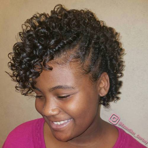 Short black curly hairstyle with braids