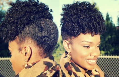 Unique updo hairstyle for black women with zig zag part